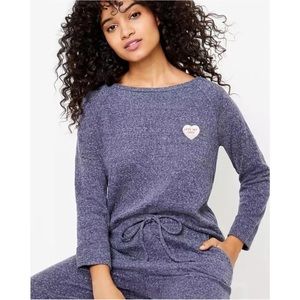 Loft Pajamas Women's Medium Blue Embroidered Top Jogger Pants Set
